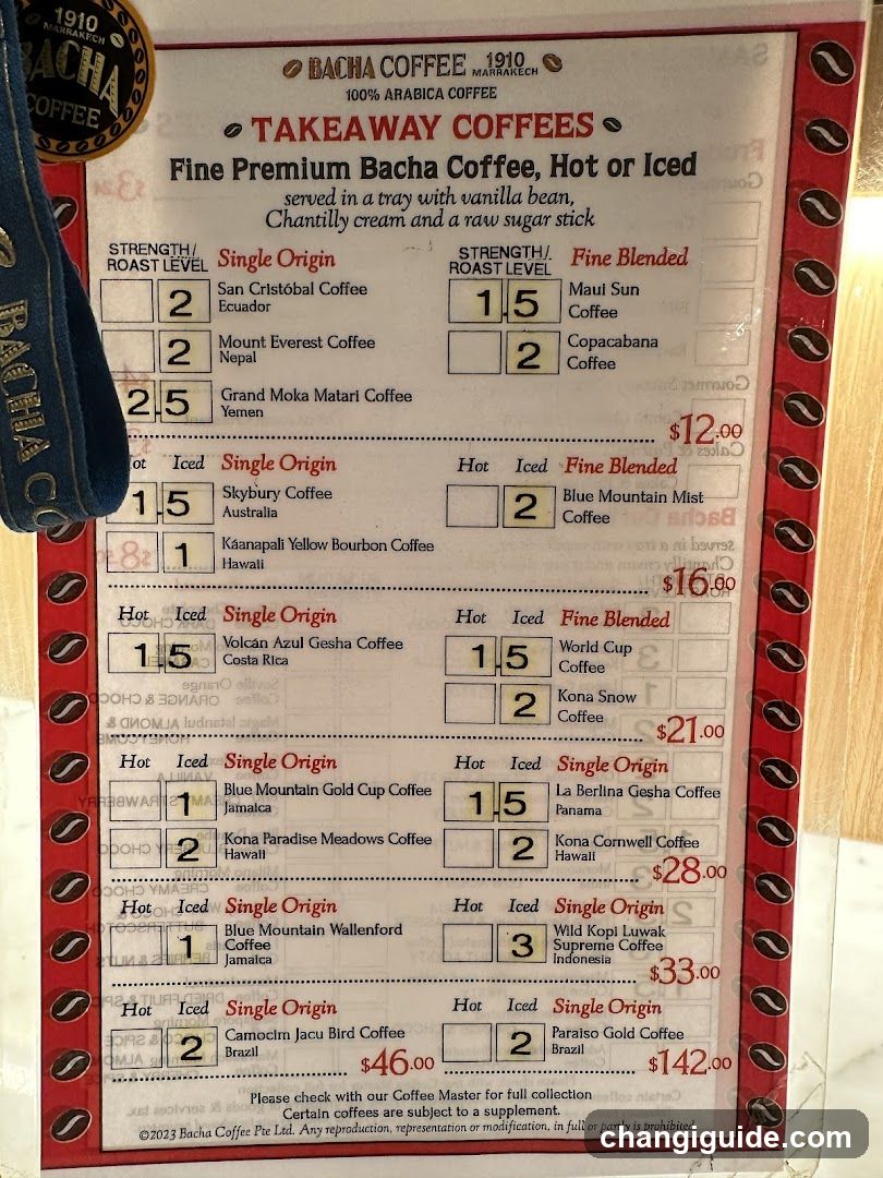 Bacha Coffee Takeaway Coffees Menu