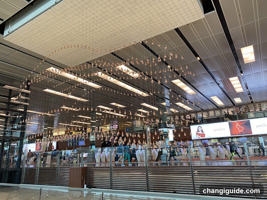 Airport Terminal Interior with Hanging Decorations