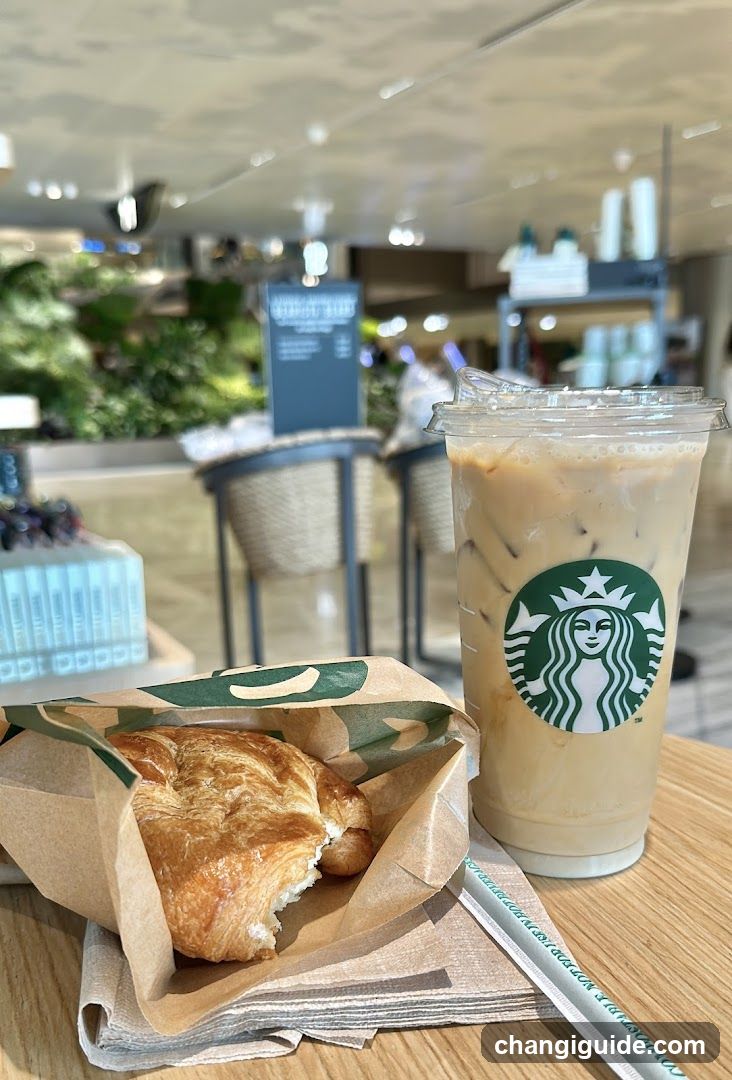 Starbucks Coffee and Croissant