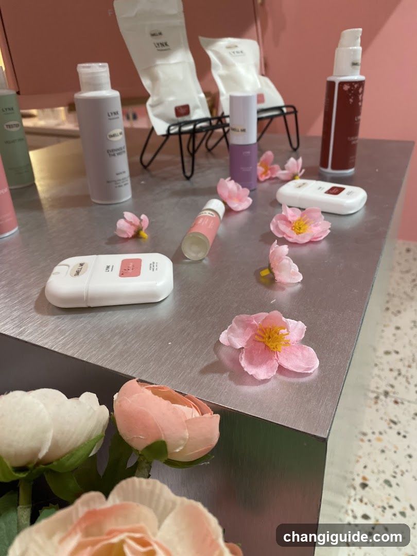 Beauty Product Display with Flowers