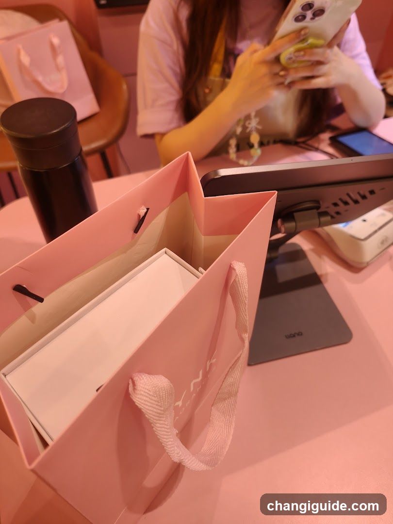 Pink Interior Scene with Shopping Bag and POS Terminal