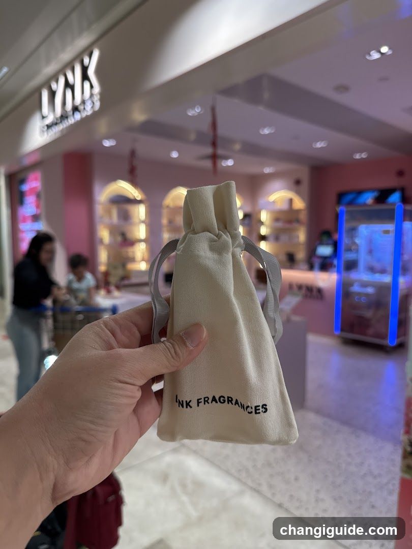 Hand holding fragrance pouch in mall