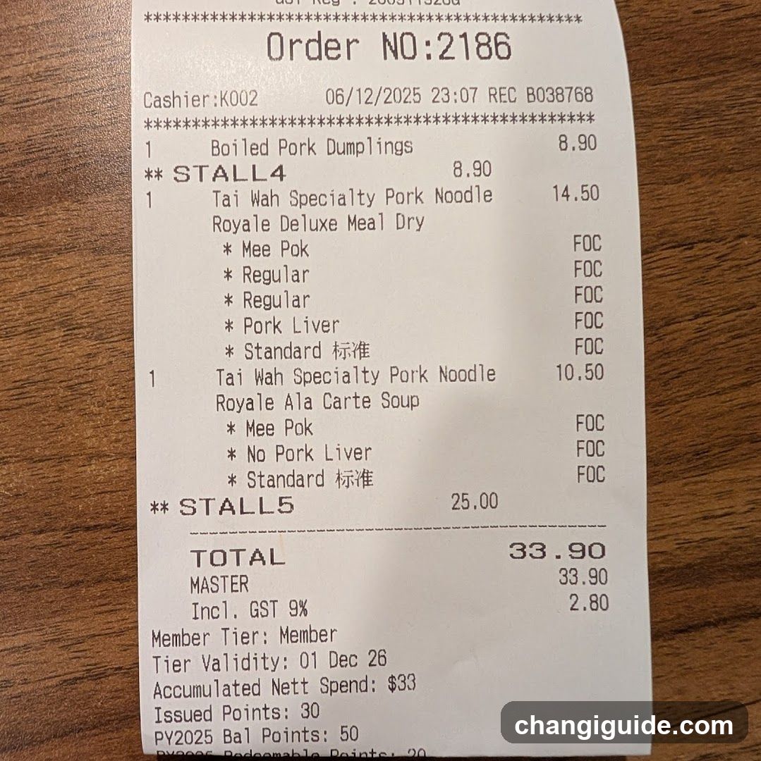 Receipt with Food Orders