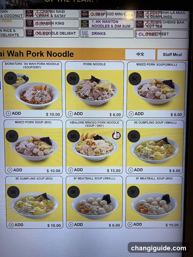 Tai Wah Pork Noodle Menu Board