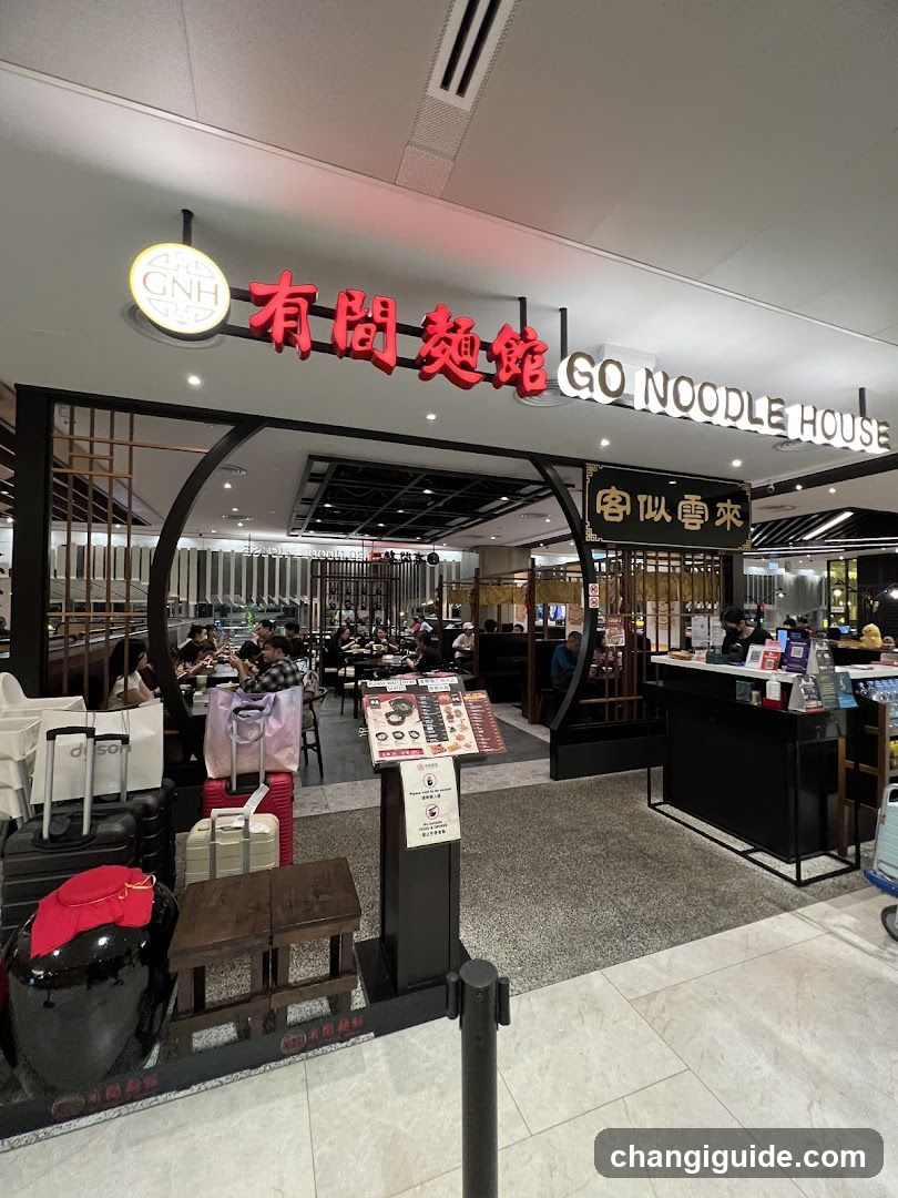 Restaurant Interior with Luggage and Signage