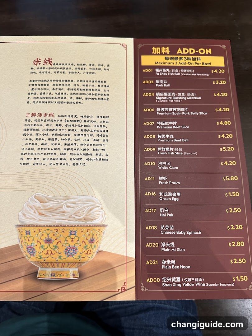 Dining Menu with Add-Ons and Noodles