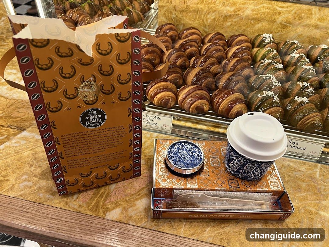 Bakery Display with Croissants and Coffee