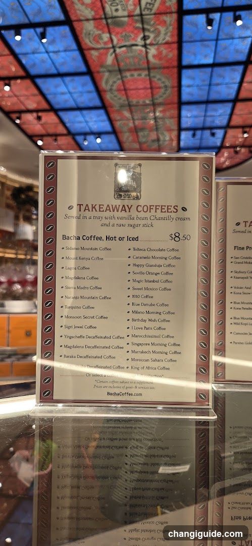 Bacha Coffee Takeaway Menu