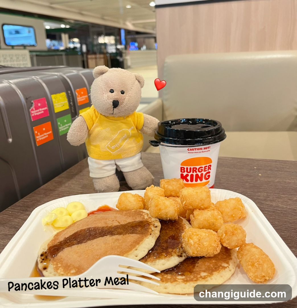 Pancakes Platter Meal with Burger King Cup and Teddy Bear