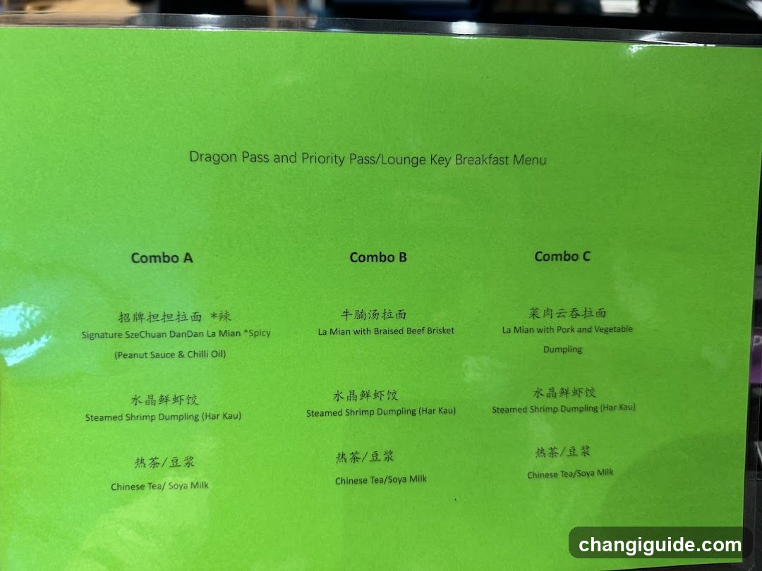 Dragon Pass and Priority Pass/Lounge Key Breakfast Menu