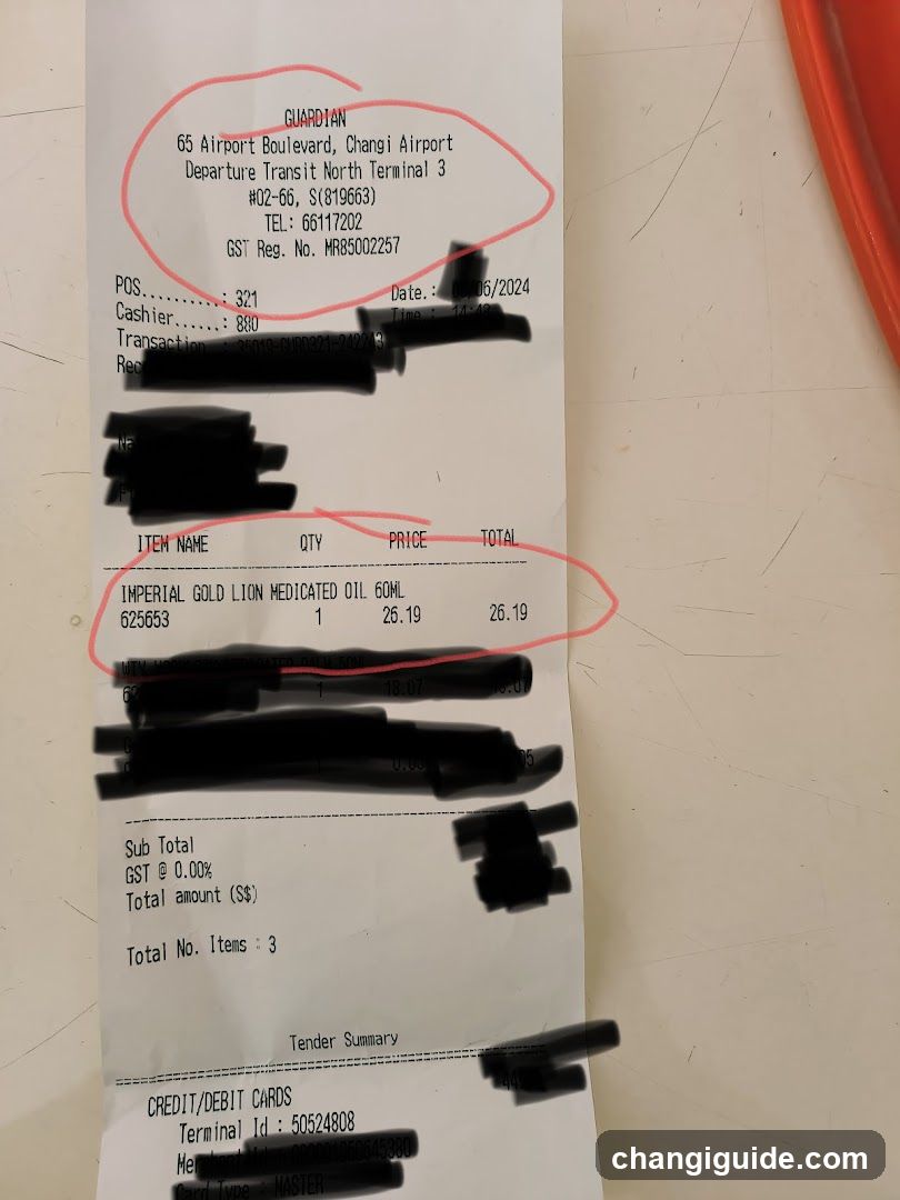 Receipt from Guardian Pharmacy