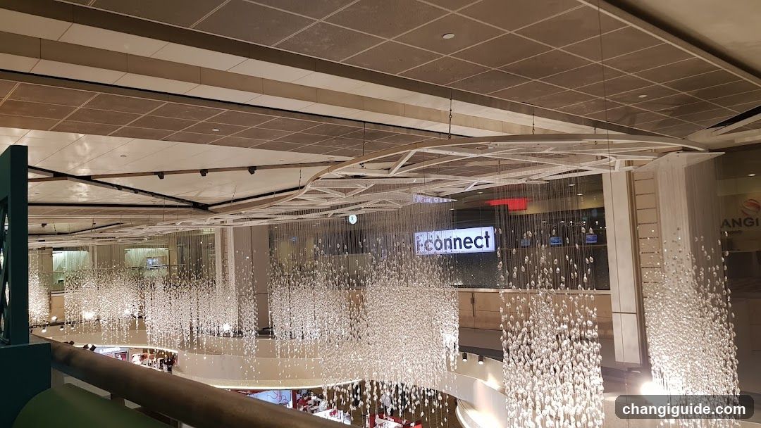 Shopping Mall Interior with Hanging Decorations