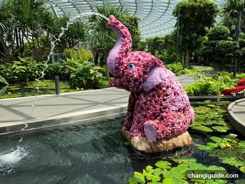 Flower Elephant Sculpture in Garden