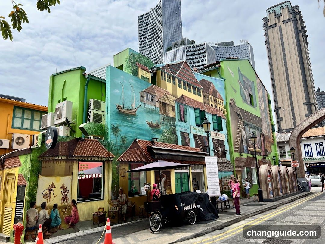 Hawker Street Scene with Murals