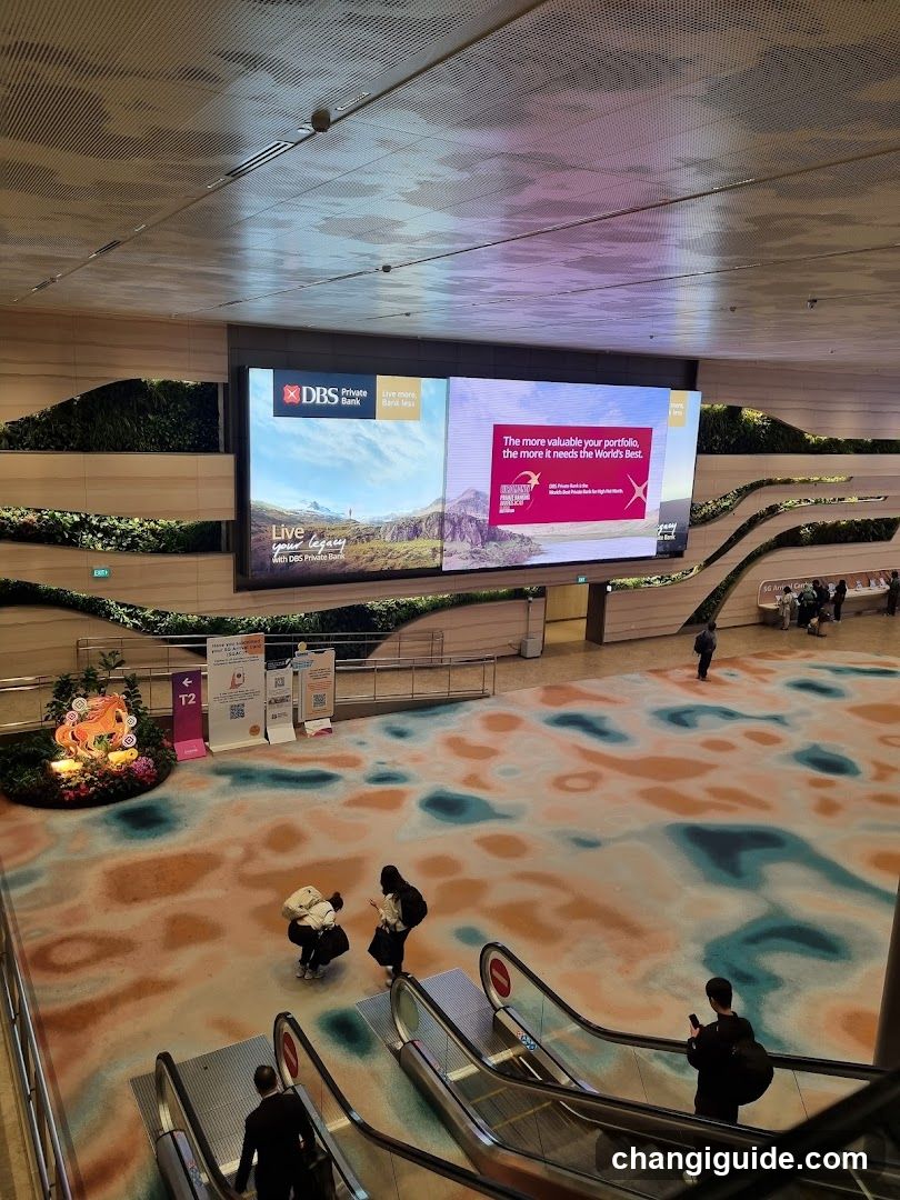 Large indoor digital display with advertisement and people in foreground