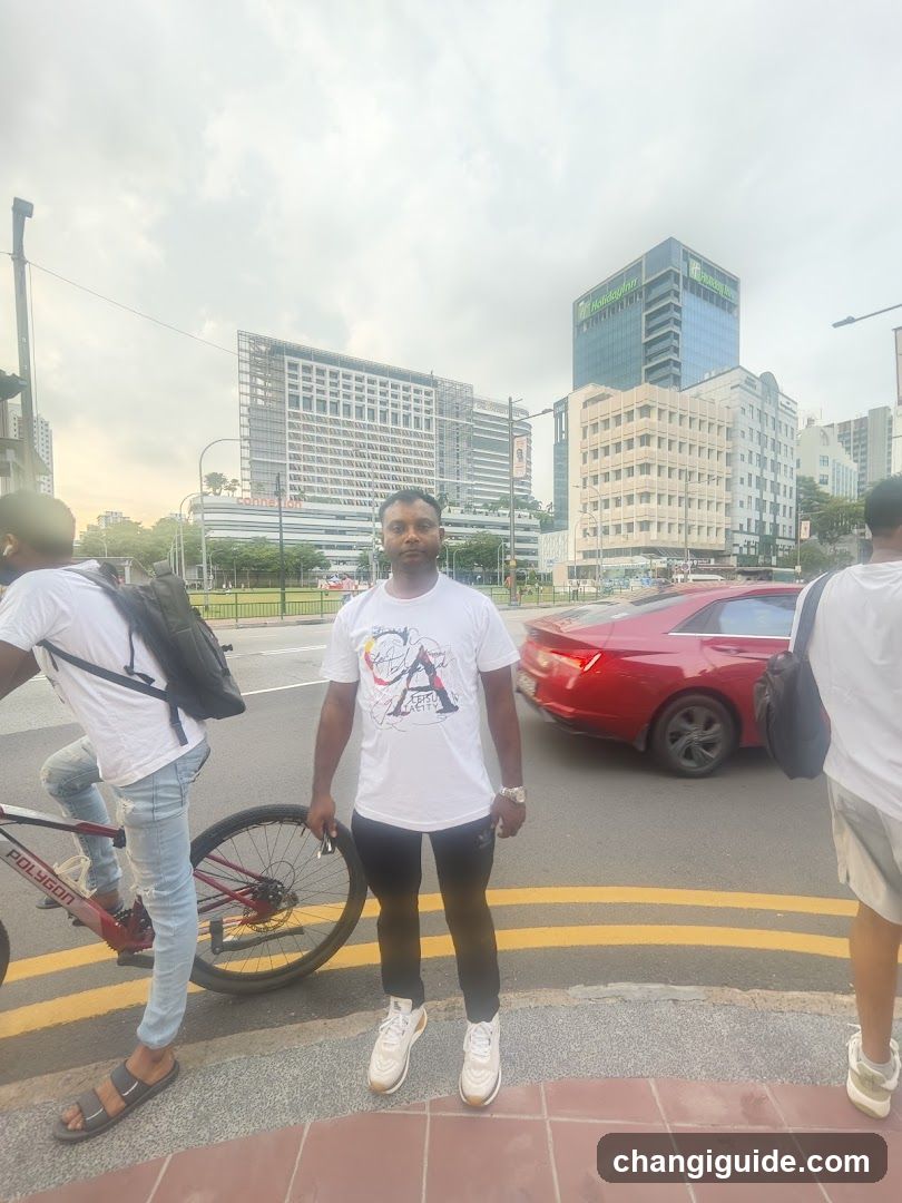 Urban Street Scene with Cyclist and Pedestrians