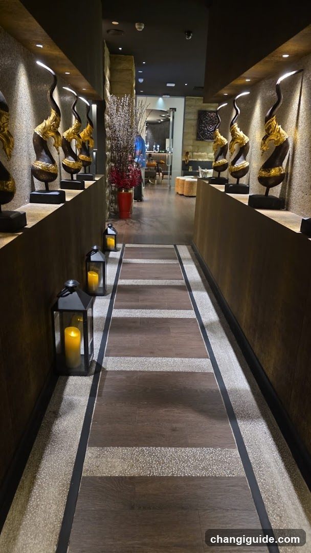 Elegant Interior Corridor with Artistic Sculptures and Lighting