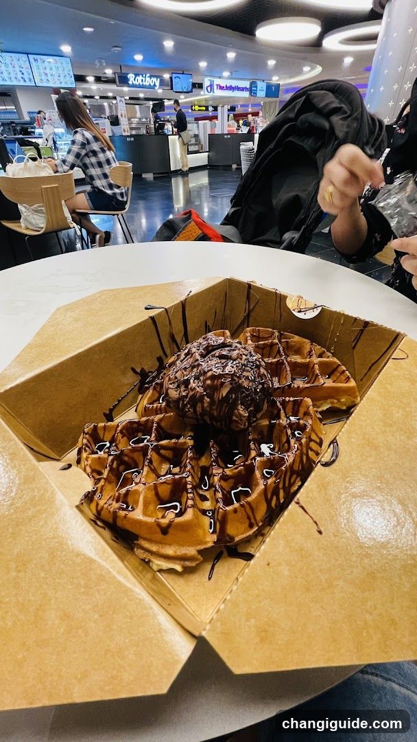 Waffle with Chocolate Ice Cream in Food Court