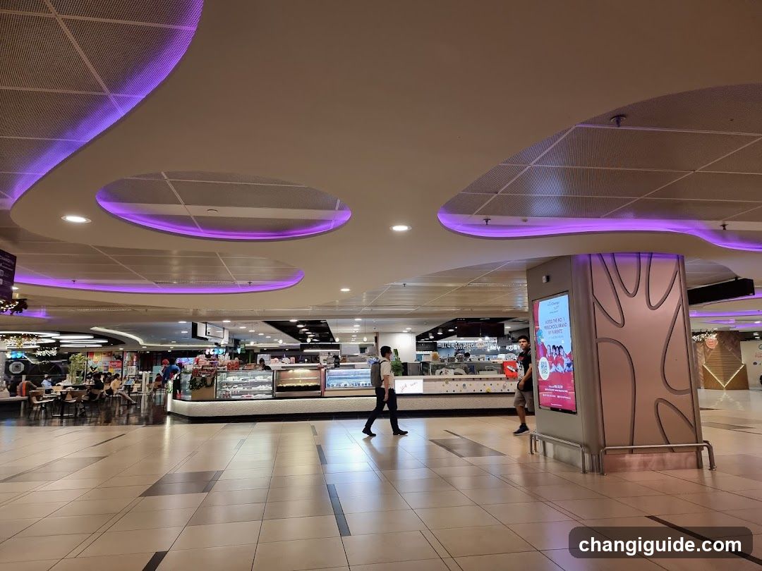 Food Court Interior with Purple Lighting
