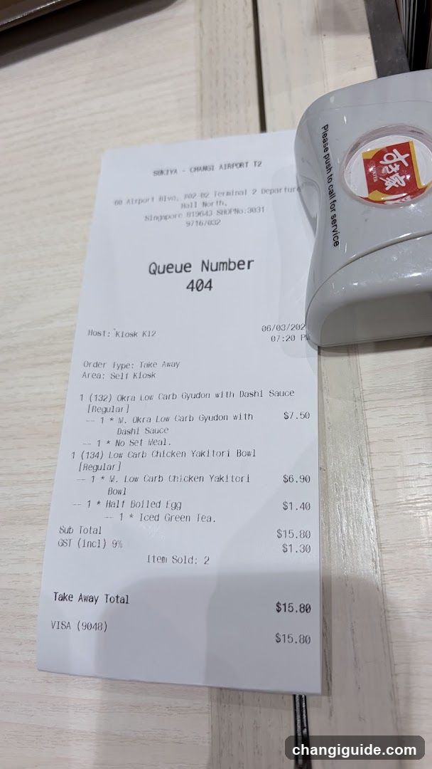 Receipt with food items