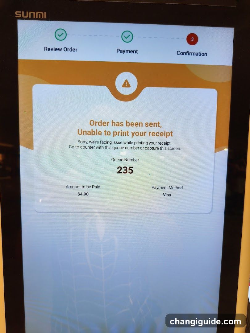 Self-Service Kiosk Receipt Error Screen