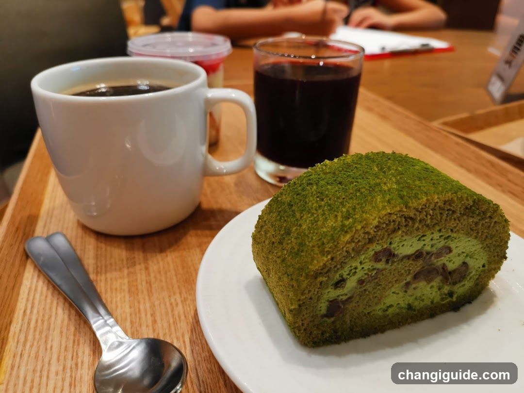 Matcha Cake Roll with Coffee and Soda