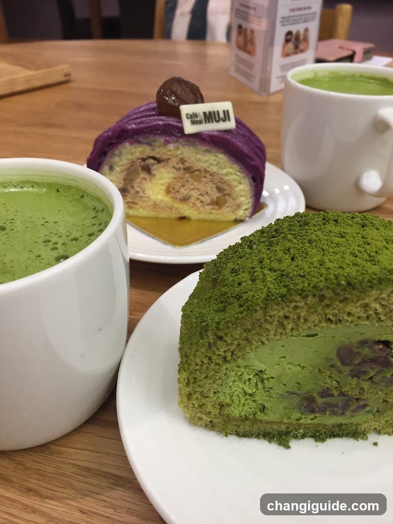 Matcha and Purple Roll Cake at Cafe Muji