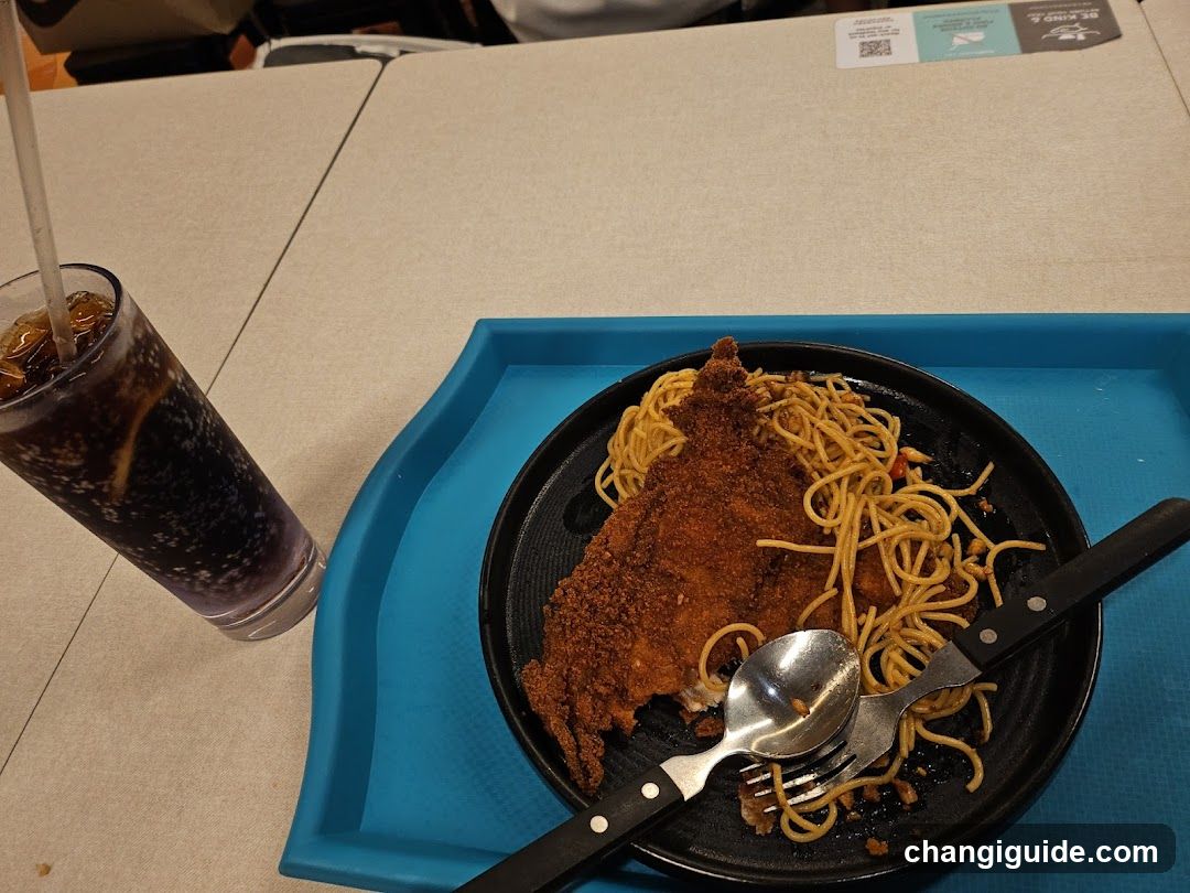Eating Meal with Fried Chicken and Pasta