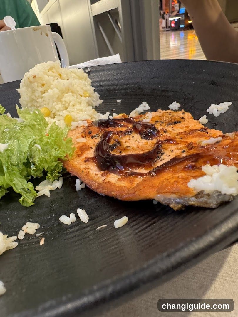 Grilled Salmon with Rice and Salad