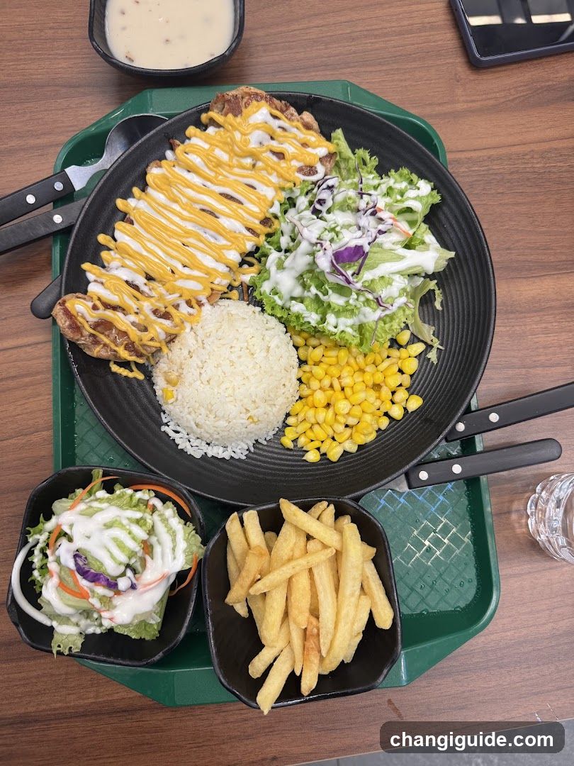 Fried Chicken Rice Bowl with Salad and Fries