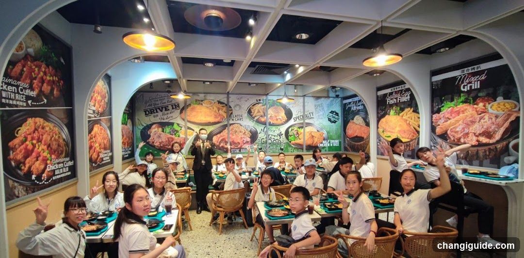 Restaurant Interior with Students
