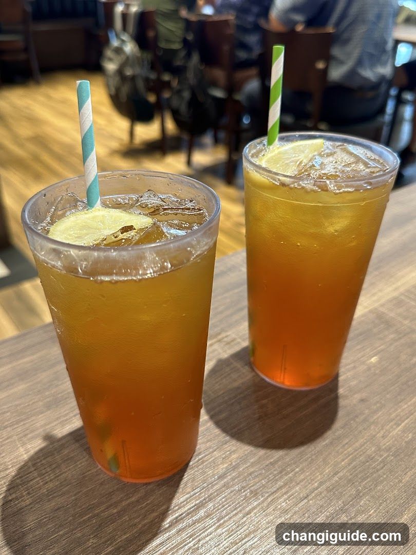 Two Iced Tea Drinks with Straws