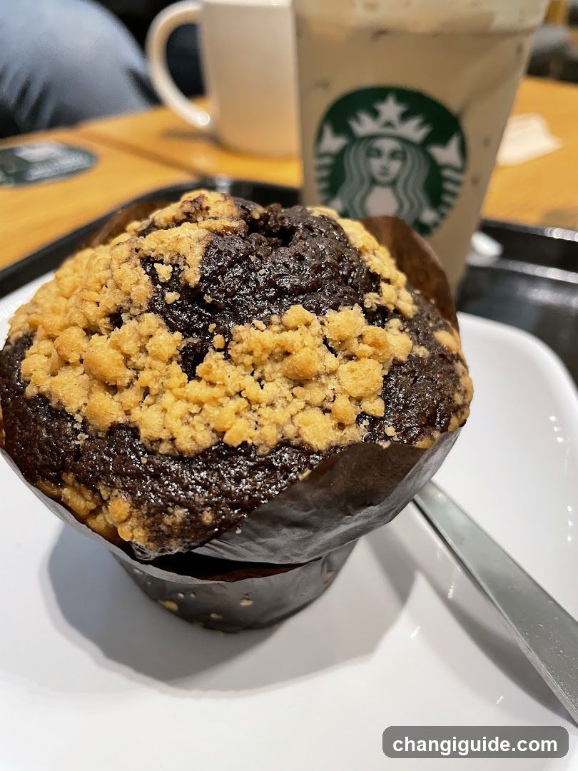 Chocolate Muffin with Crumble Topping and Iced Coffee