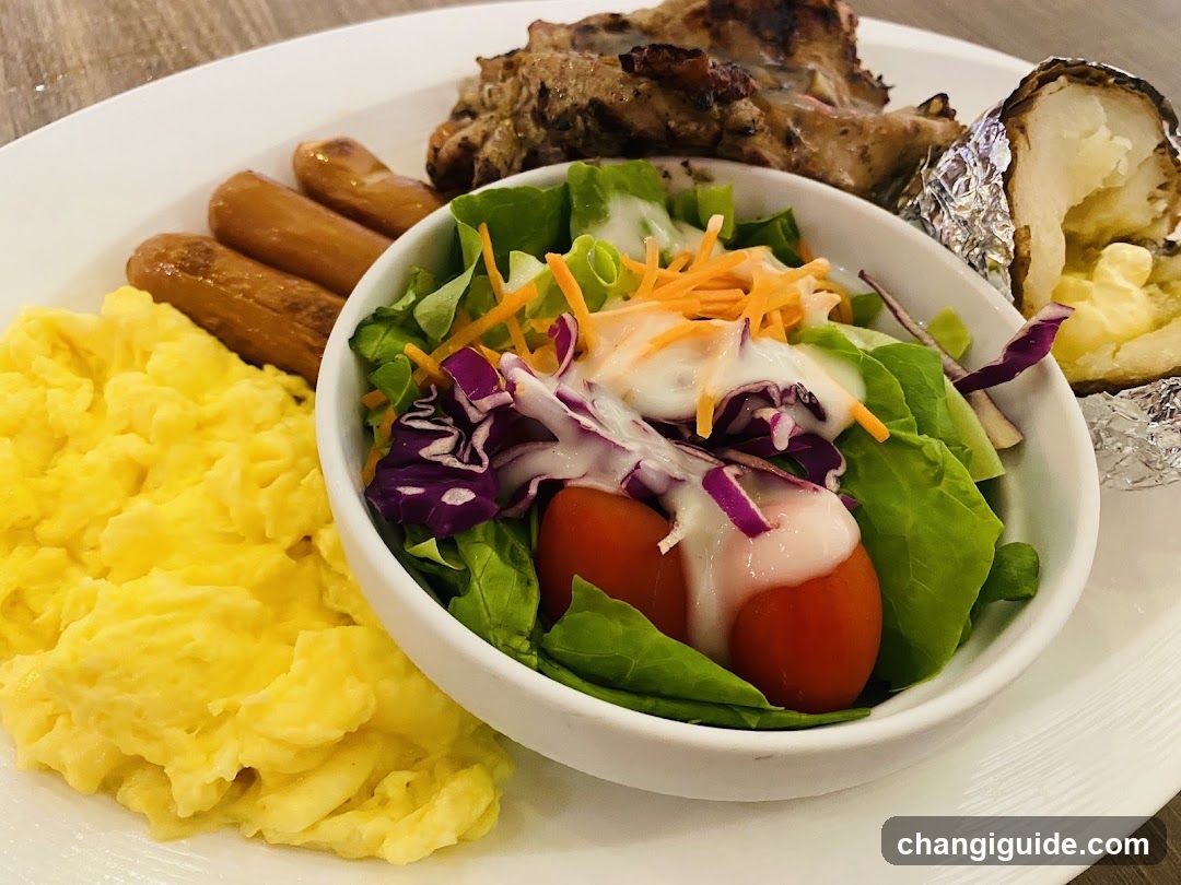 Breakfast Plate with Salad and Grilled Chicken