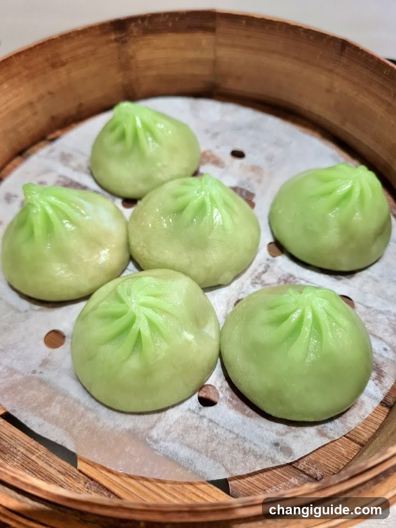 Green Dumplings in Bamboo Steamer