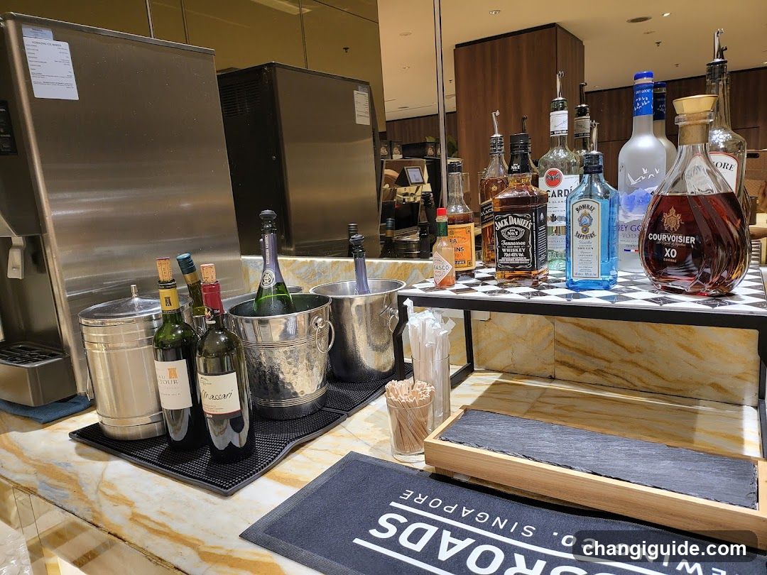 Bar Counter with Bottles and Ice Buckets