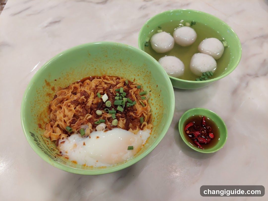 Noodle Bowl with Fish Balls and Chili Oil