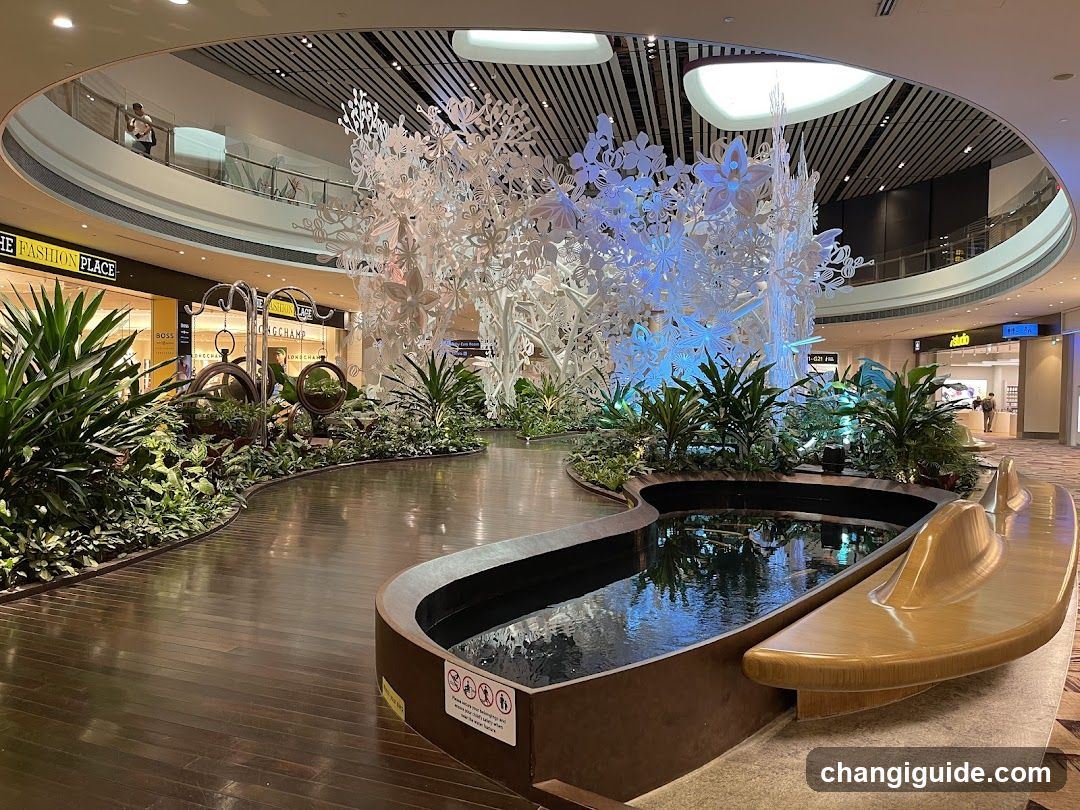 Indoor Mall Atrium with Water Feature and Sculpture