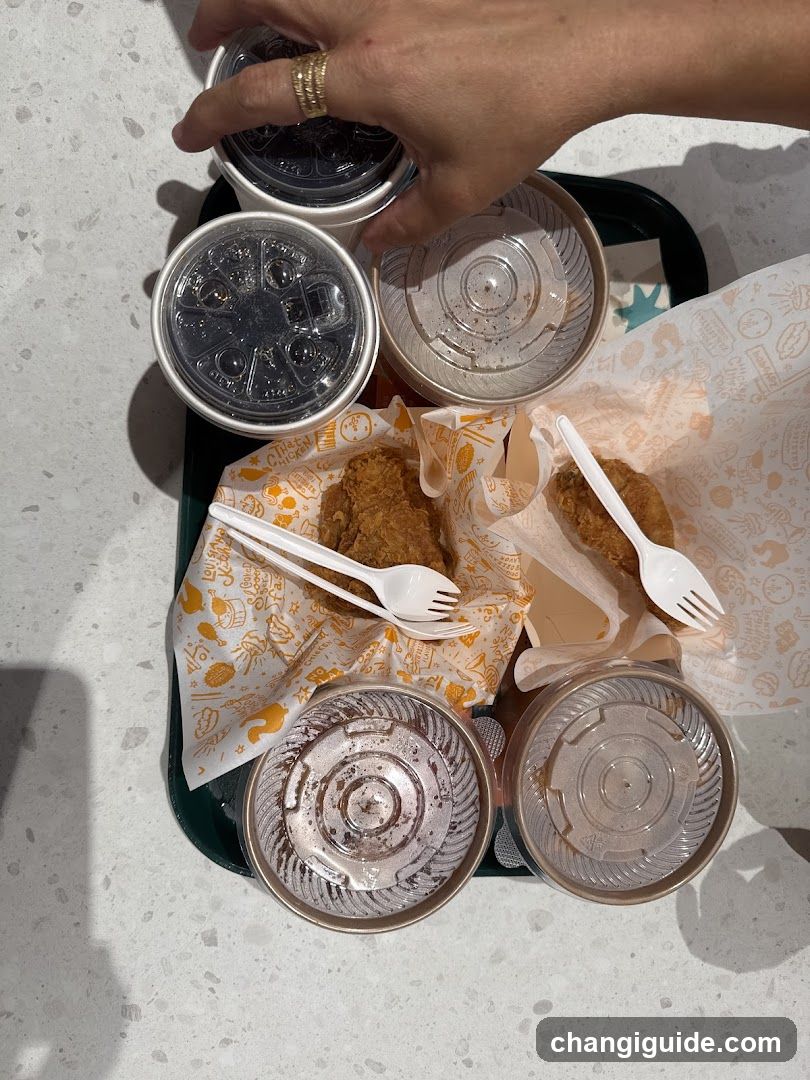Takeout Meal with Fried Chicken and Drinks
