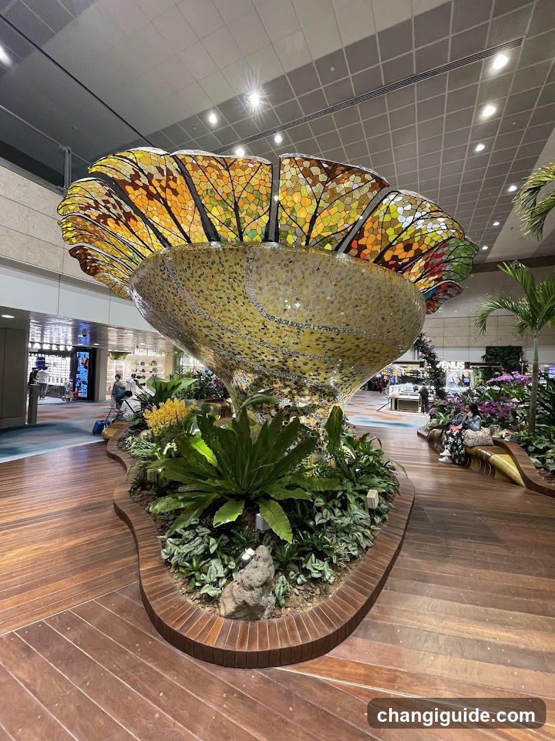 Stained Glass Flower Installation in Airport Terminal