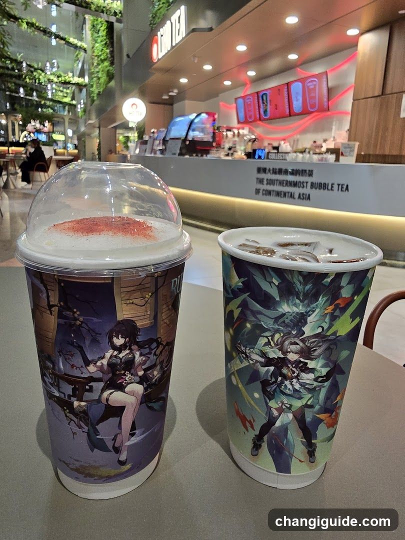 Bubble Tea Shop Interior with Character-Themed Cups