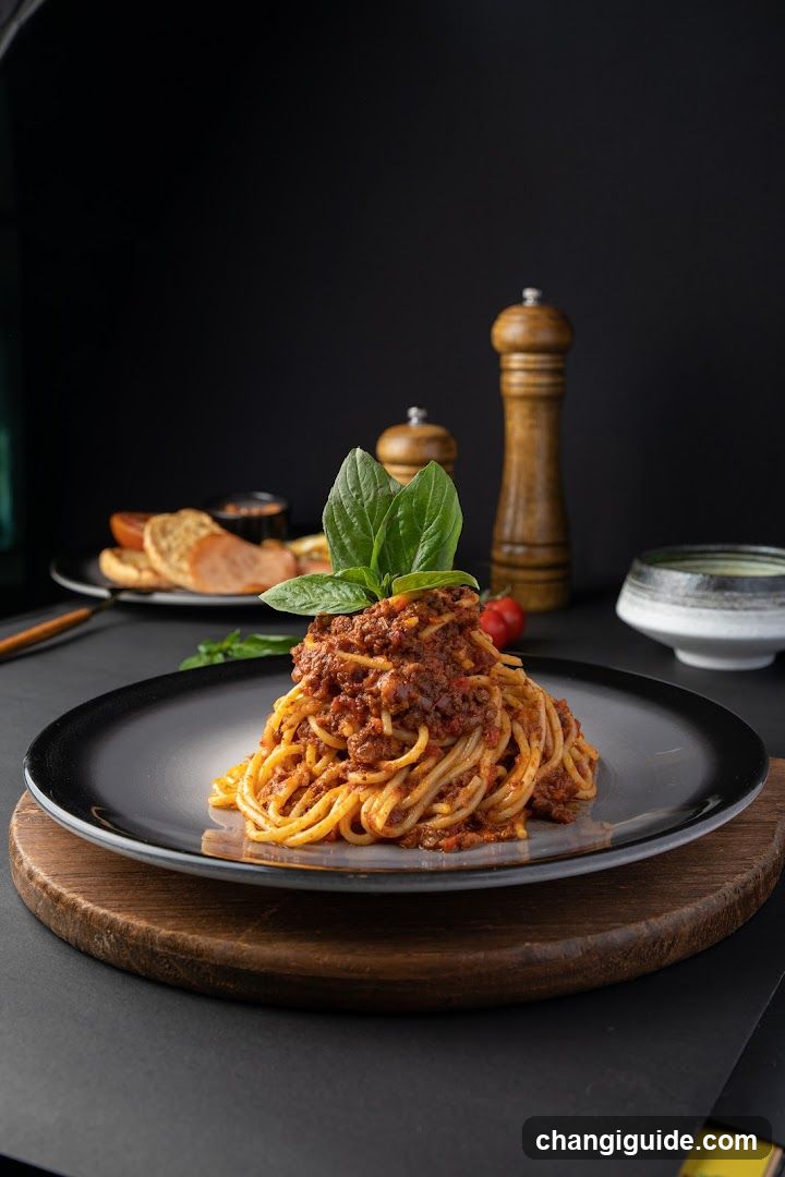Spaghetti with Meat Sauce and Basil
