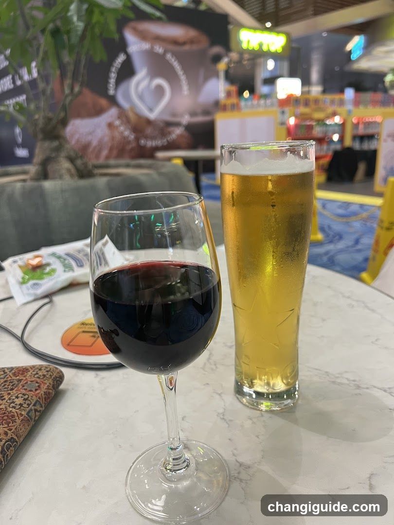Red Wine and Beer at a Cafe