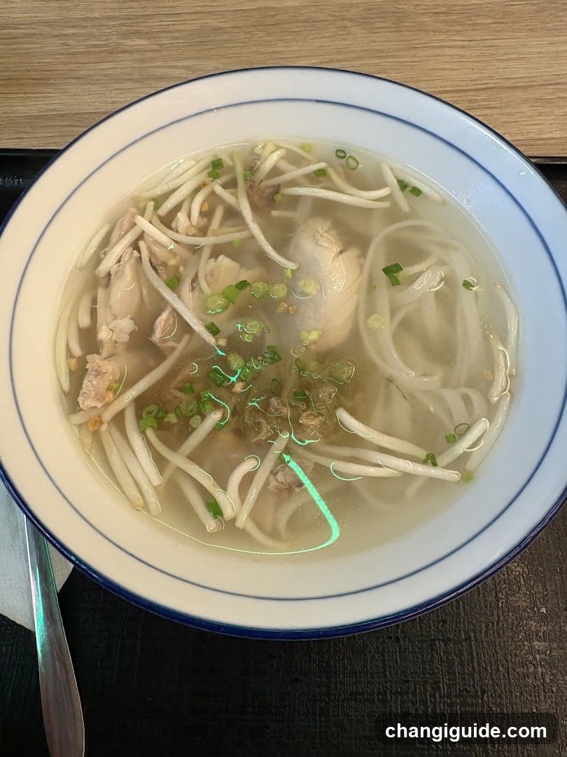 Bowl of Noodle Soup with Bean Sprouts and Chicken