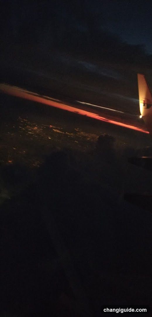 Night flight view from airplane window