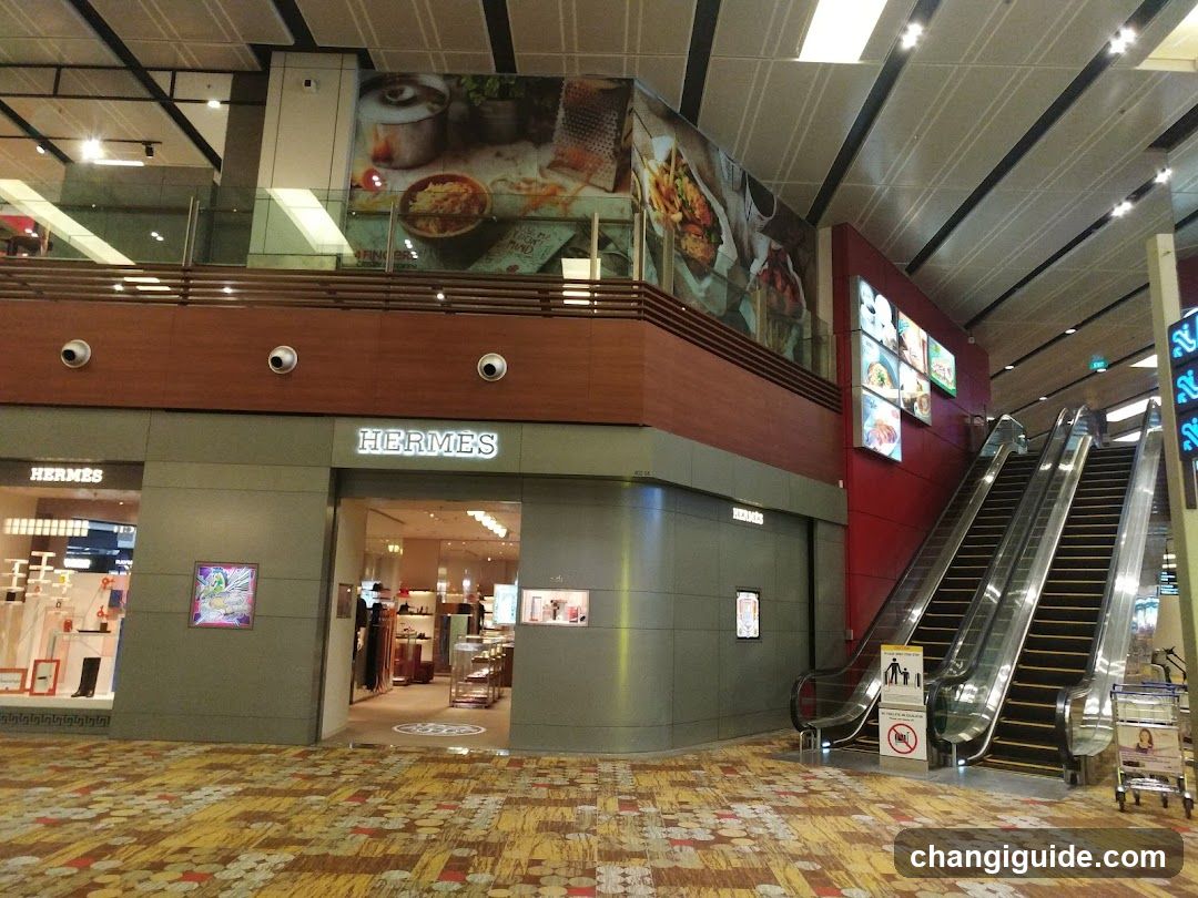 Shopping Mall Interior with Hermes Store and Escalators