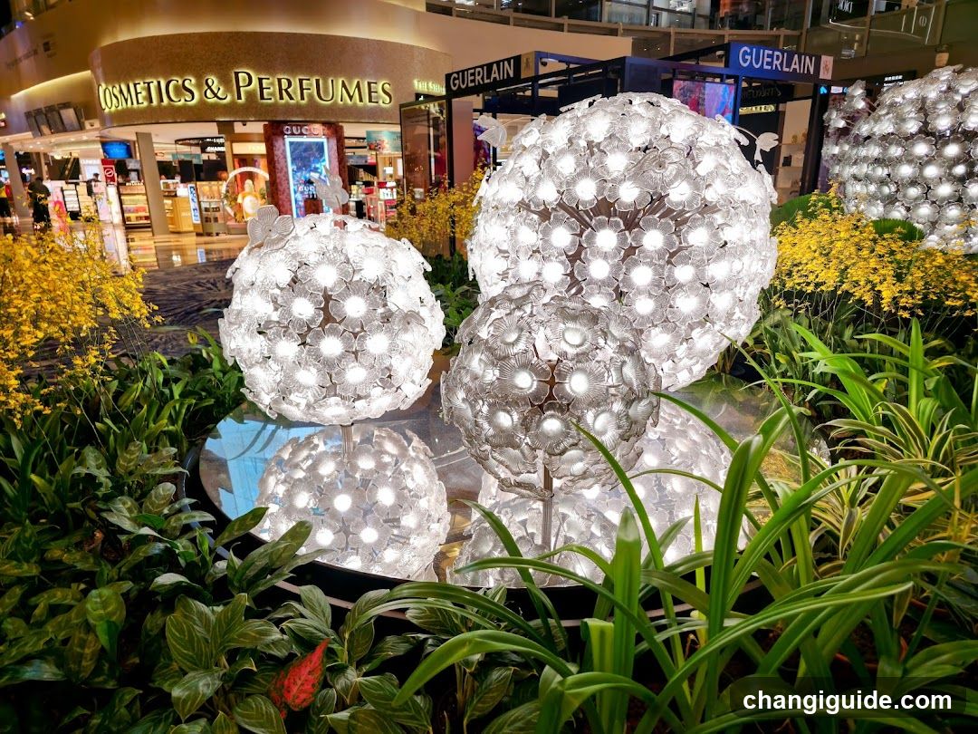 Lighted Spheres in Mall Garden