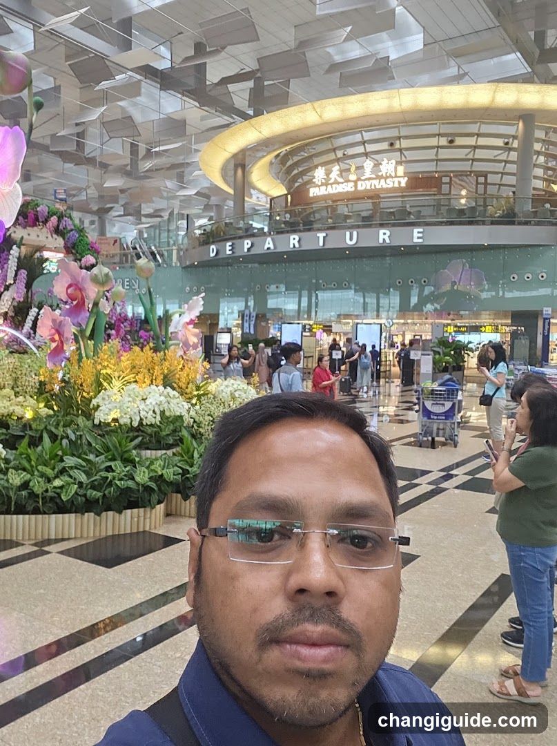 Airport Departure Hall with Floral Display