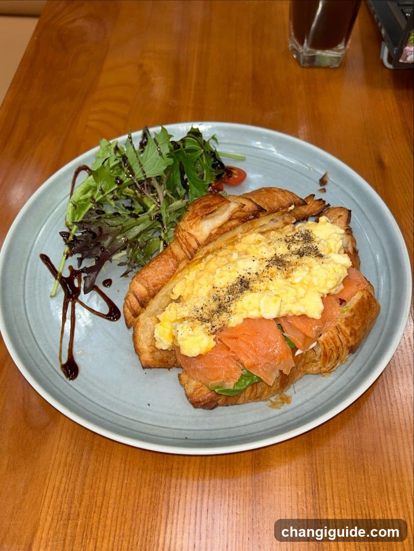 Croissant Sandwich with Scrambled Eggs and Smoked Salmon