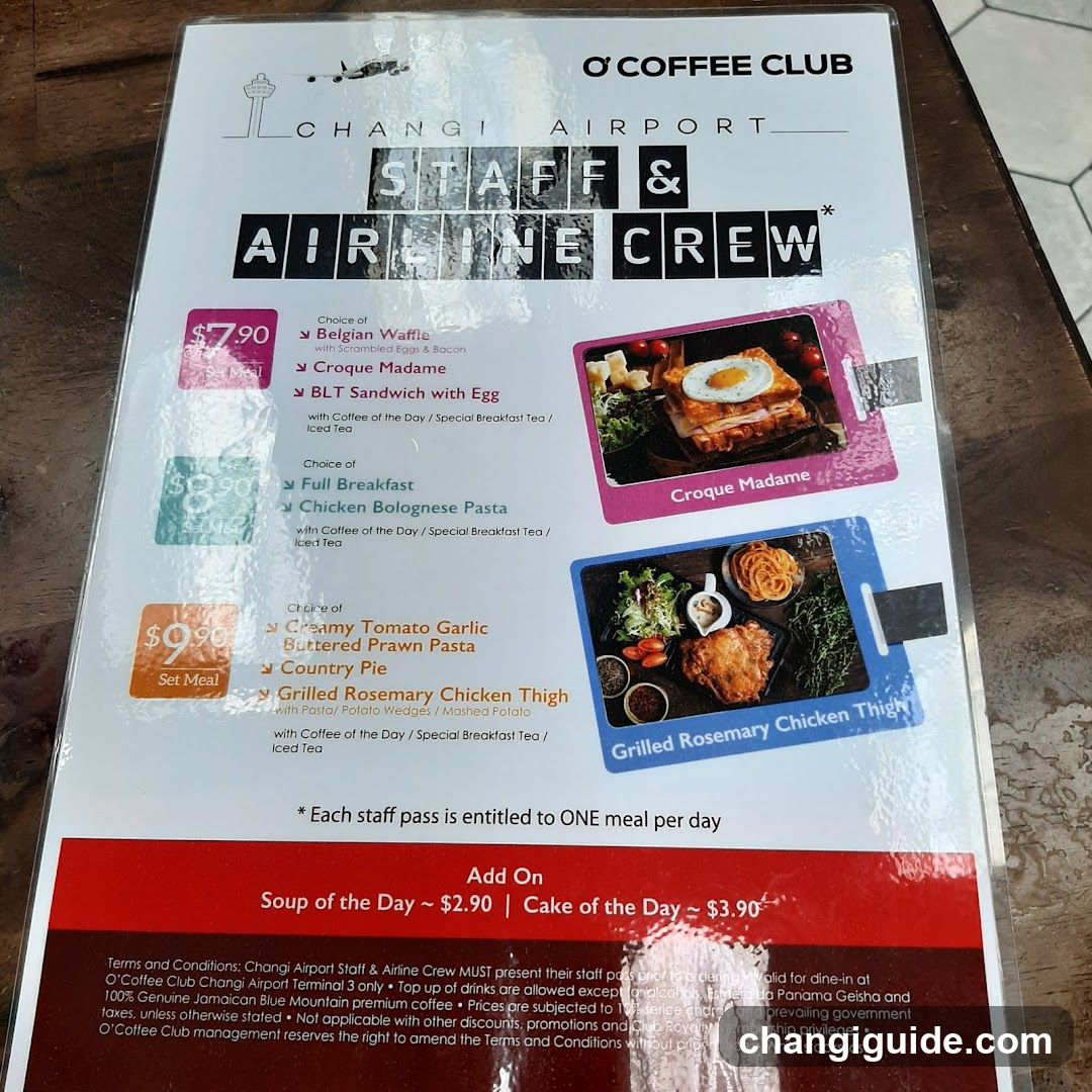 O' Coffee Club Changi Airport Staff & Airline Crew Menu
